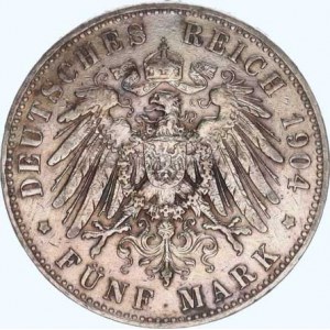 Prusko, Wilhelm II. (1888-1918), 5 Mark 1904 A KM 523