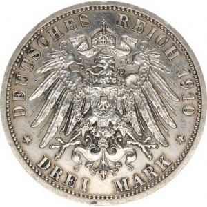 Sasko-Weimar-Eisenach, Wilhelm Ernst (1901-1918), 3 Mark 1910 A - Druhá svatba Y. 176; KM 221 R