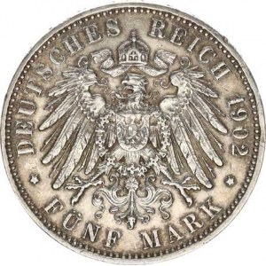 Sasko, Albert (1873-1902), 5 Mark 1902 E - úmrtní KM 1256 Y.186, tém.