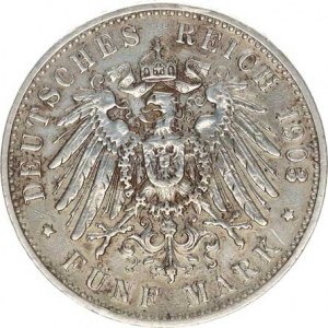 Württemberg, Wilhelm II. (1891-1918), 5 Mark 1903 F KM 632, nep. rys.