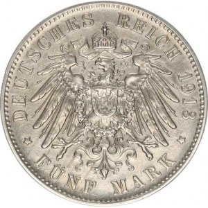 Württemberg, Wilhelm II. (1891-1918), 5 Mark 1913 F KM 632