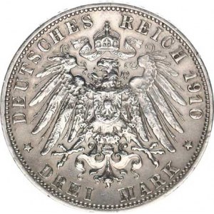 Württemberg, Wilhelm II. (1891-1918), 3 Mark 1910 F KM 635