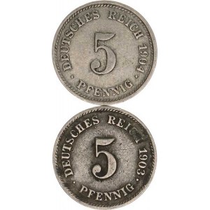 Německo, drobné ražby císařství, 5 Pfennig 1903 E, 1904 D 2 ks