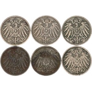 Německo, drobné ražby císařství, 5 Pfennig 1906 D, G, 1907 D, F, G, 1908 G 6 ks