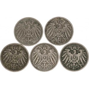 Německo, drobné ražby císařství, 5 Pfennig 1906 D, E, F, G, J 5 ks