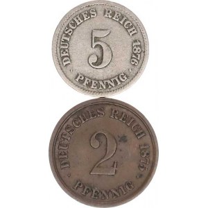 Německo, drobné ražby císařství, 2 Pfennig 1875 D; +5 Pfennig 1876 F 2 ks
