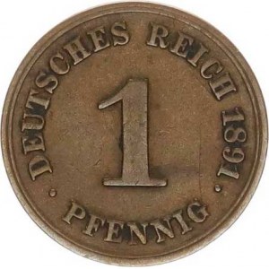 Německo, drobné ražby císařství, 1 Pfennig 1891 F R