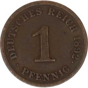 Německo, drobné ražby císařství, 1 Pfennig 1892 J R KM 10
