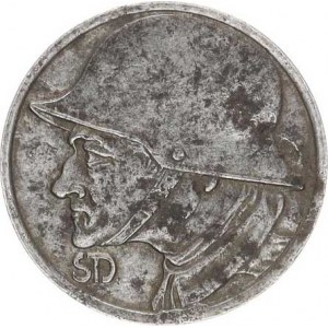 Německo, Nouzová platidla, Düren - 10 Pf. 1918 / hlava v helmě a zn. SD Fe 23 mm