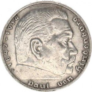 Německo - 3 říše, 1933-1945, 5 RM 1936 A - Hindenburg, svastika, rysky