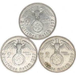 Německo - 3 říše, 1933-1945, 2 RM 1937 A, F, J 3 ks