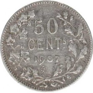Belgie, Leopold II.(1865-1909), 50 Centimes 1907 KM 60.1 (tečka v signatuře) Ag 835 2