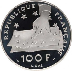 France, Fifth Republic (1959-), 100 Francs=15 Ecus 1991 - Descartes KM 996 Ag 900