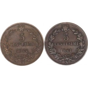 Itálie, Vittorio Emanuele II.(1861-1878), 5 Centesimi 1861 N (Neapol); 1861 M (Milán) 2 ks