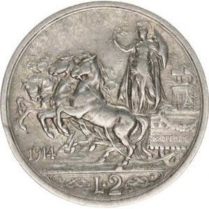 Itálie, Vittorio Emanuele III.(1900-1946), 2 Lire 1914 R KM 55 Ag 835 10 g