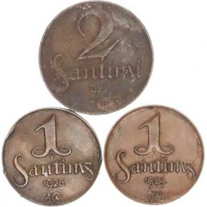 Lotyšsko - republika (1918-1940), 1 Santims 1924, 1928 (hr.); +2 Santimi 1922 3 ks