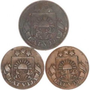 Lotyšsko - republika (1918-1940), 1 Santims 1924, 1928 (hr.); +2 Santimi 1922 3 ks