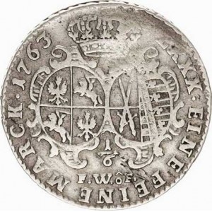 Polsko, Friedrich August III. (1733-1763), 1/6 tolaru 1763 FWoF, Drážďny Kamiński 325; Kahnt 565