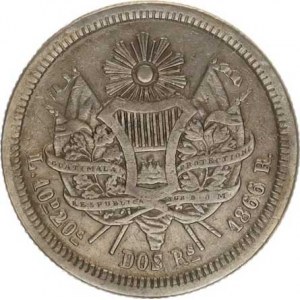 Guatemala, 2 Reales 1866 R . - Rafael Carrera R KM 12