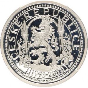 Ražby fy. Zlatá Koruna, 10 let České republiky, sedící Evropa, na pozadí mapa ČR, opis
