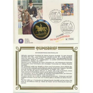 Germany - BRD, postal envelopes with medal, stamp and postmark, 25 Jahre Deutsche Sporthilfe 1967-199