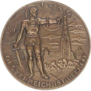 Rakousko, Vídeň - kalendářní medaile na rok 1946 - Mars v brnění s mečem a