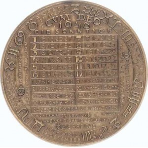 Rakousko, Vídeň - kalendářní medaile na rok 1946 - Mars v brnění s mečem a