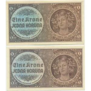 Protektorát Čechy a Morava, 1 K b.l./1940/ sér.C 017, +D 004 neperf. Baj. 30; He