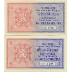 Protektorát Čechy a Morava, 1 K b.l./1940/ sér.C 017, +D 004 neperf. Baj. 30; He