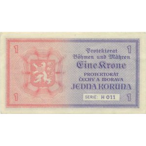 Protektorát Čechy a Morava, 1 K b.l./1940/ sér. H 011 neperf. Baj. 30; He