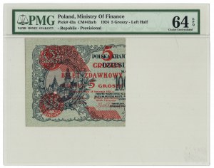 Průkazka, 5 haléřů 28.04.1924, levá strana