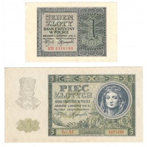 1 złoty 1941, seria BD | 5 złotych 1941, seria AE