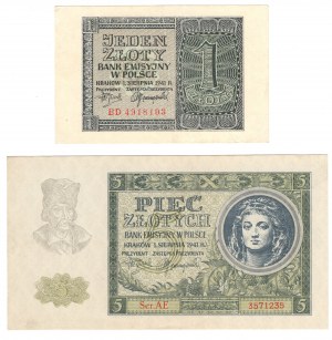 1 zlotý 1941, série BD | 5 zlotých 1941, série AE