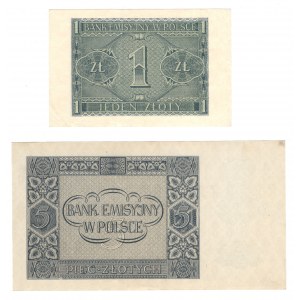 1 złoty 1941, seria BD | 5 złotych 1941, seria AE