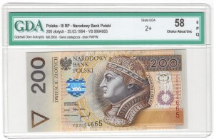 200 zlotých 1994, řada YB - náhrada