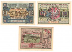 Konce (Kunzendorf), 50 fenig, 1 značka, 2 značky 1922 - sada 3 kusů