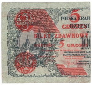 Průkazka, 5 haléřů 28.04.1924, levá strana