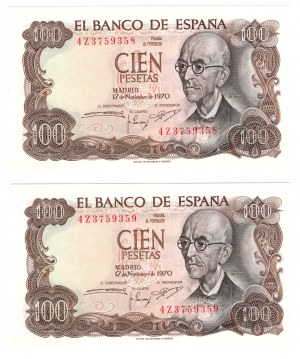 Spain, 100 pesetas 1970 - set of 2 pieces