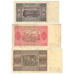 20 zloty 1948, FK series | 100 zloty 1948, IC series | 500 zloty 1948, BZ series - set of 3 pieces