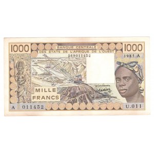 Państwa Afryki Zachodniej, Ivory Coast, 1000 francs 1985