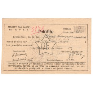 Jugosławia, 1000 lir 28-04-1945 (słoweńscy partyzanci, krajowy komitet okręgowy Kras) - rzadka pozycja