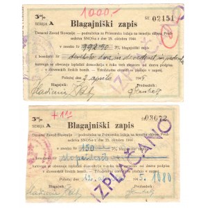 Jugosławia, blagajniški zapis 1945 (potwierdzenia pałtności) - zestaw 2 sztuk z różnymi pieczęciami