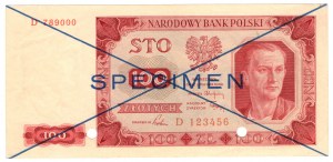 Polsko, 100 zlotých 1948, série D - SPECIMEN - modrý přetisk