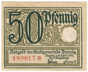 Freie Stadt Danzig, 50 fenig 1919, zelená barva