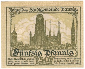 Freie Stadt Danzig, 50 fenig 1919, zelená barva