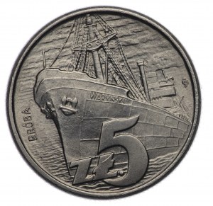 PRL, 5 złotych 1958, próba NIKIEL - Statek 