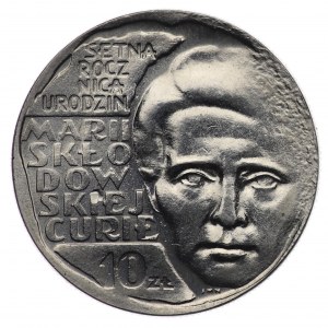 PRL, 10 złotych 1967, próba NIKIEL - Skłodowska - na wprost