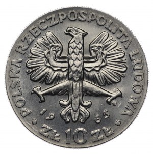 PRL, 10 zlotých 1965, NIKIEL vzorek - VII Wieków Warszawy, Nike, s erbem