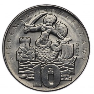 PRL, 10 zloty 1965, NIKIEL sample - Seven hundred years of Warsaw little Mermaid