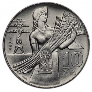 PRL, 10 złotych 1964, próba NIKIEL - Kobieta ze zbożem